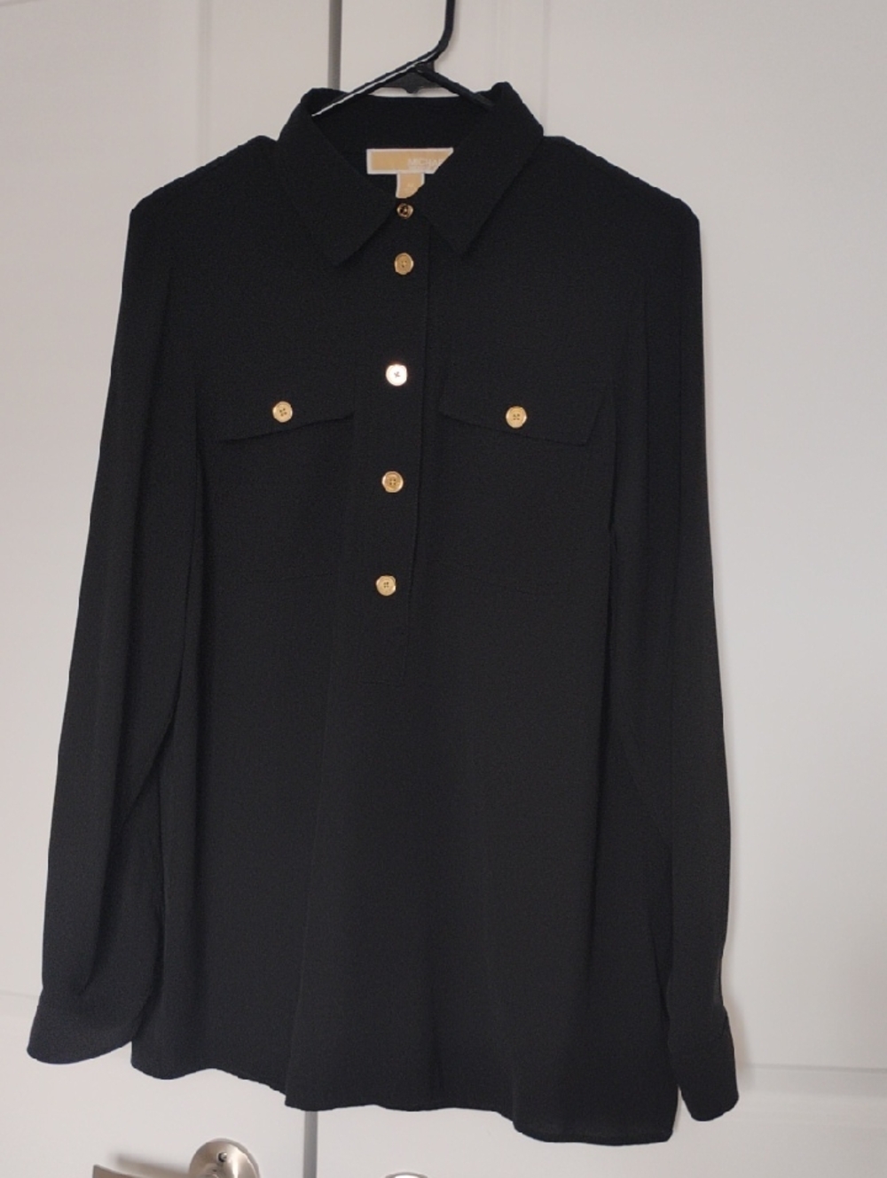 Michael Kors Black Blouse with Gold-Tone Buttons